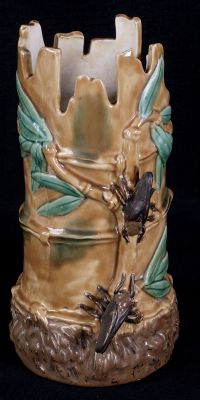 Seymour Mann Asian Accents Stoneware Bamboo w/ Cicadas Planter Vase